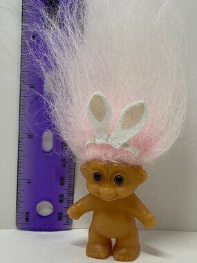 Vintage 1990s Russ Berrie Easter Bunny Ears Troll Doll Pink Hair